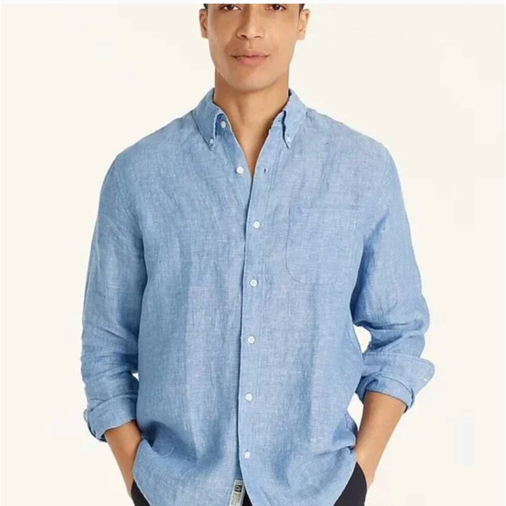 J CREW Baird McNutt Irish Linen Shirt Slim Long Sleeve Button Down Blue Men's M